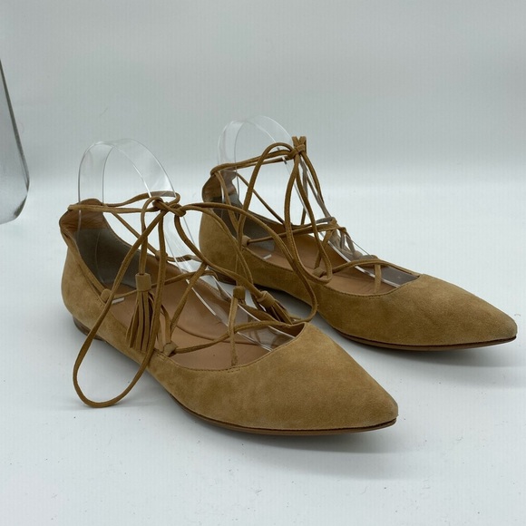 Sigerson Morrison Gladiator Lace Up Suede Point Toe Flats Brown Womens Size 7 B - Picture 5 of 13